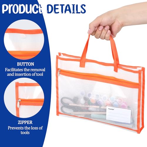 Image of 1 Pcs Project Bag for Quilting A3 Clear Mesh Sewing Craft Storage for Quilter Large Knitting Craft Bag Organizer Tote Storage Bags with Handle Design Art Supply Bags Embroidery Organizer