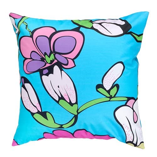 Gardenista Decorative Outdoor Cushion 45x45 cm | Indoor Water Resistant Garden Printed Throw Pillow | Soft Patio Furniture Cushions | Easy to Clean Patterned Cushion (1, Flower Aqua)