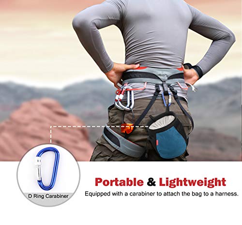 Rhino Valley Chalk Bag, No Leak Rock Climbing Strawstring Bag Drawstring Magnesia Sack With Adjustable Belt Carabiner For Gymnastics, Rock Climbing, Bouldering, Weight-Lifting - Black & Royal Blue #TOP4