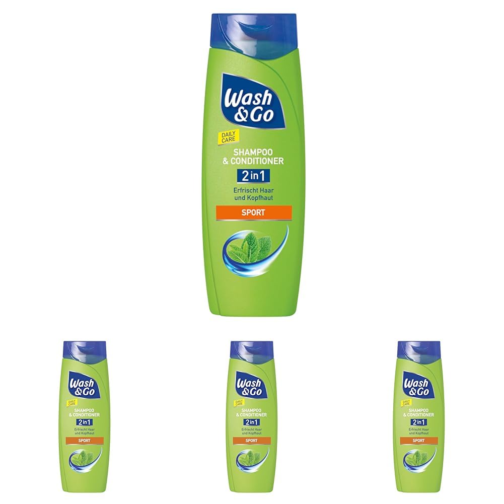 Wash & Go 2in1 Shampoo & Conditioner Sport 1 x 400ml, tägliche Haarpflege erfrischt Haar & Kopfhaut (Packung mit 4)