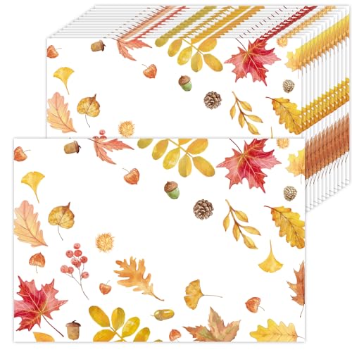 50 manteles Individuales de Papel otoño, Hojas de Arce Amarillas manteles Individuales Desechables, 40 x 28 cm, para Vacaciones, Cocina, Fiesta