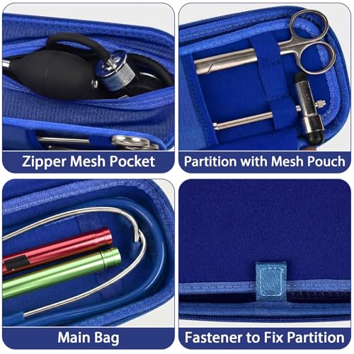 Image of Stethoscope Case Compatible with 3M Littmann Classic III /Lightweight II S.E /MDF Acoustica Deluxe Stethoscopes, Mesh Pocket for Blood Pressure Cuff & Other Doctor & Nurse Accessories-Blue (Case Only)