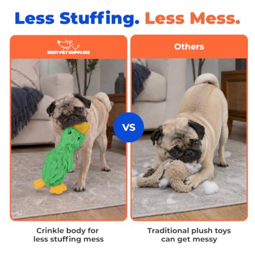 Image of Best Pet Supplies Crinkle Dog Toy for Small, Medium, and Large Breeds, Cute No Stuffing Duck with Soft Squeaker, Fun for Indoor Puppies and Senior Pups, Plush No Mess Chew and Play - Green,PT336