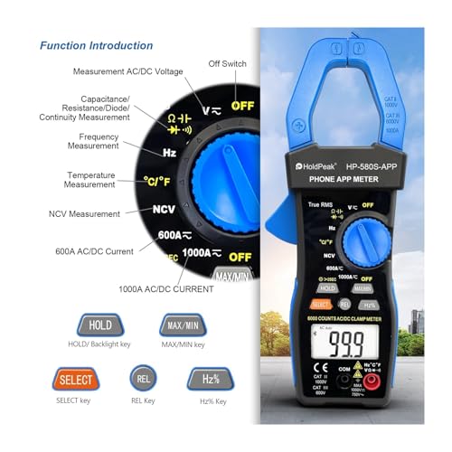 580S-APP 45mm True RMS AC DC Pinza Amperimétrica Digital con Detección NCV miniatura 4