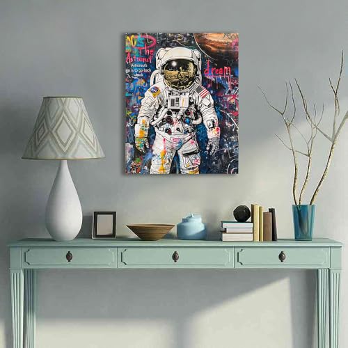 Ypxzzj Framed Banksy Graffiti Astronaut Canvas Wall Art Pop Spaceman Posters Wall Art for Teen Boy Room Decor Modern Abstract Street Art Graffiti Painting for Teenage Boys Bedroom Ready to Hang by Ypxzzj - Used condition - Image 7