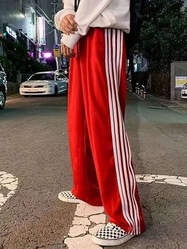 UAURORAO Women Y2k Track Pants Baggy Striped Joggers Sweatpants Elastic Waist Color Block Parachute Pants with Pockets2