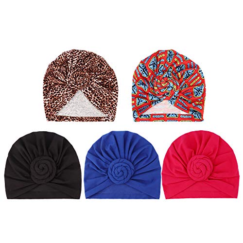 Image of DRESHOW 5 Pack Knotted Headwraps for Women African Turban Pre-Knotted Beanie Headwraps Hair Covers