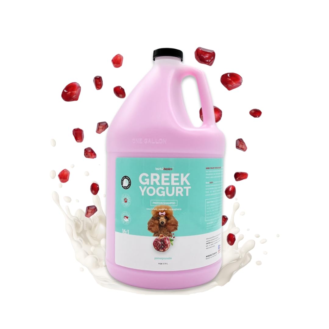 Bark2Basics Pomegranate Greek Yogurt Dog Shampoo, 1 Gallon, Protein Pet Shampoo, Feeds Protein to Hair, Repairs and Nourishes Skin and Coat