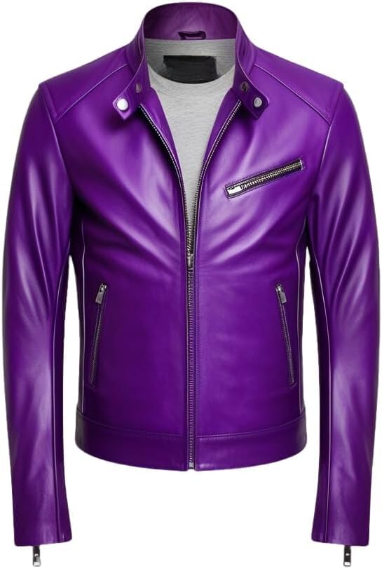 Veste de motard en cuir violet pour homme à coupe ajustée