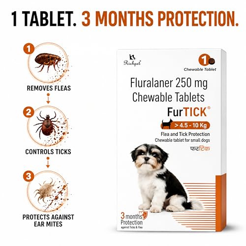Image of Furtick Tick Chewable Tablet for Dogs (4.5-10 kg) | Fluralaner 250mg | 3 Month Tick Flea & Mite Protection
