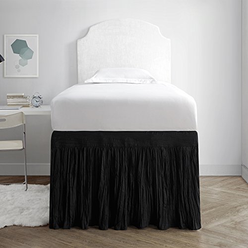 DormCo Crinkle Bed Skirt Twin XL (3 Panel Set) - Black