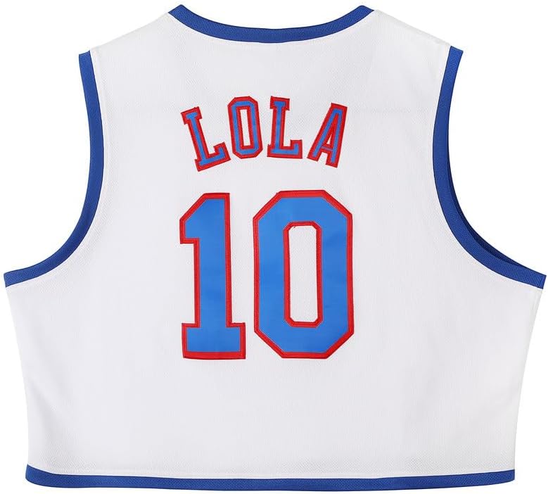 Women Lola #10 Jersey Space Movie Halloween Costumes Cheerleading Top&Shorts Outfit with 4pcs Accessories XS-XXL - Image 2