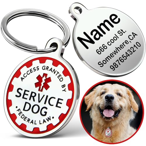 HOPELF Engraved Personalized Service Dog Tag - Custom Service ID Tags for Dogs - Essential Name Badge for Collars, Vests, Harnesses - for Most Breeds, Small to Large