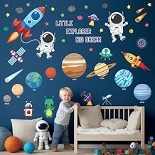 DECOWALL DS9-8058 Outer Space Wall Decals Stickers Kids Bedroom Room decor Nursery Boys Galaxy Stars Astronaut Planets Solar System Dark Removable Decoration Living Spaceship Window Art Mural Peel