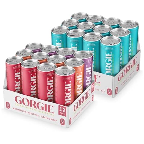 GORGIE Sugar Free Natural Energy Drinks, Original Variety and Sparkling Paradise Punch (2 Pack of 12) - Healthy Energy Drinks - Natural Coffee Replacement with Green Tea 150mg Caffeine and Biotin Cover