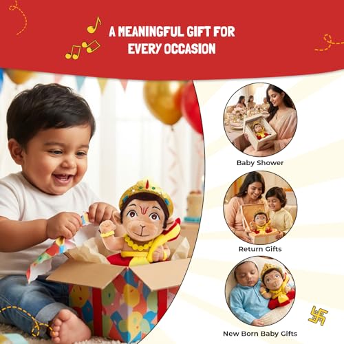Image of Panda's Box Mantra Chanting Baby Hanuman | As Seen on Shark Tank | Interactive Musical Soft Stuffed Plush Toy | Non-Toxic, Safe| Best Birthday Gift for Newborn Kids (Boys, Girls) | Small - 18 CM