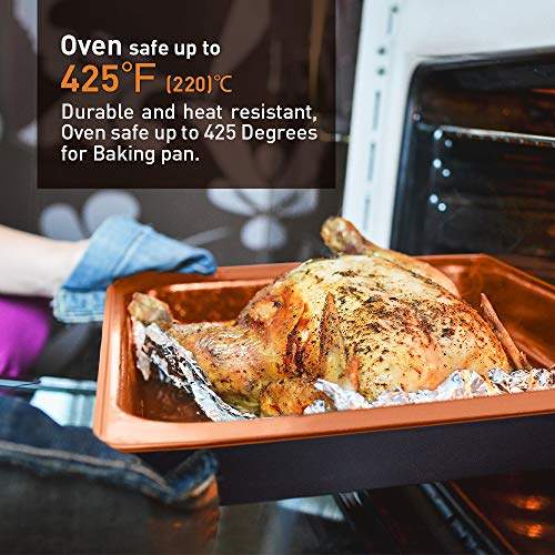 SHINEURI 5-Piece Nonstick Copper Bakeware Set - 14.3inch Roast Pan, 13.8inch 12-Cup Muffing Pan, 9.8inch Loaf Pan, 9inch Square Pan & 8.8inch Round Cake Pan - Dishwasher & Oven Safe, PFOA/PTFE Free - Thumbnail 2