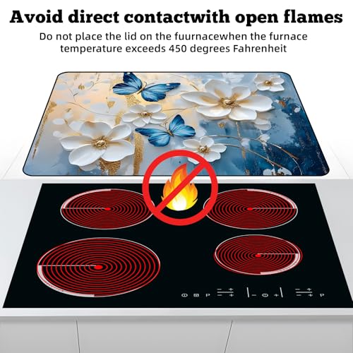 Image of Multi-Design Stove Top Cover for Glass /Electric Stoves - 3-in-1 Heat-Resistant Protector Mat, Non-Slip Drying Rack 28 inchx20 inch (Butterflies, 28 inch L x 20 inch W)
