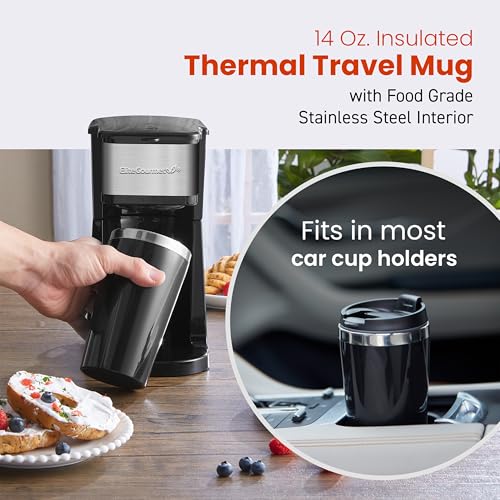 Elite Gourmet EHC114 Personal Single-Serve Compact Coffee Maker Brewer Includes 14Oz. Thermal Travel Mug thumb #4