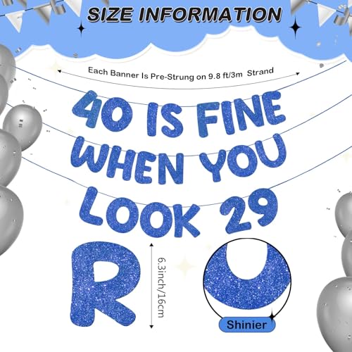 Image of Fulmoon Pre Strung 40 Is Fine When You Look 29 Banner Glitter Happy 40th Birthday Banner Funny 40th Birthday Sign 1985 Party Decorations for Men Women(Dark Blue)