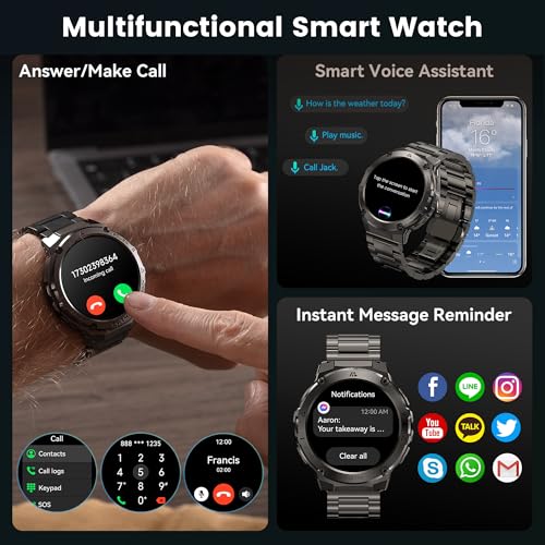 Image of AMAZTIM Smart Watch for Men, GPS, Rugged Stainless Steel Body, 5ATM Waterproof, 1.43 inch AMOLED, Bluetooth Call, Long Battery Life, Heart Rate Monitor, Sleep Tracking, Compatible with Android & iOS