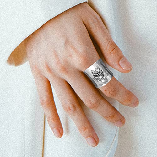 MYLYAHY S925 Sterling Silver Cuttlefish Squid Wide Bands Ring for Women Girls,Octopus Thumb Ring,Index Finger Inkfish Ring,Retro Vintage Sea Animal Ring Jewelry Gift2