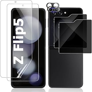 [6 Pack] Galaxy Z Flip 5 / W24 Flip Screen Protector, 2 Pack Inside Flexible TPU Film + Back Anti-Spy Tempered Glass Protector + Camera Lens Protector, HD Bubble Free, Anti-Scratch,for Samsung Galaxy Z Flip 5 / W24 Flip 5G 6.7 Inch