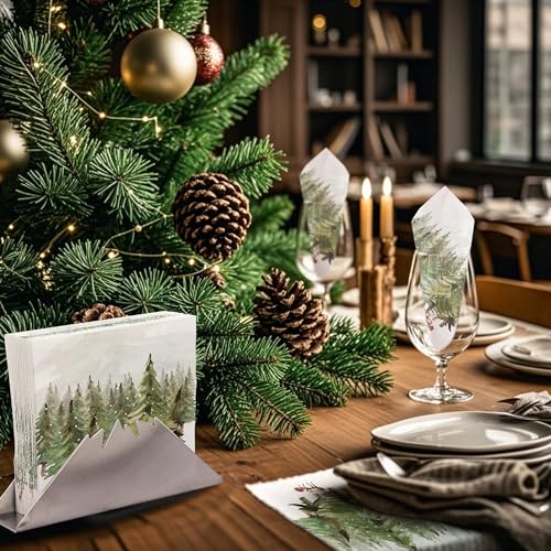 WRAPAHOLIC 50Pcs Christmas Paper Napkins - Winter Watercolor Pine Forest Elk 3-Ply Disposable Luncheon Napkin for Christmas Party Supplies Tableware, Xmas Holiday - 6. 5 x 6.5 In – Image 7