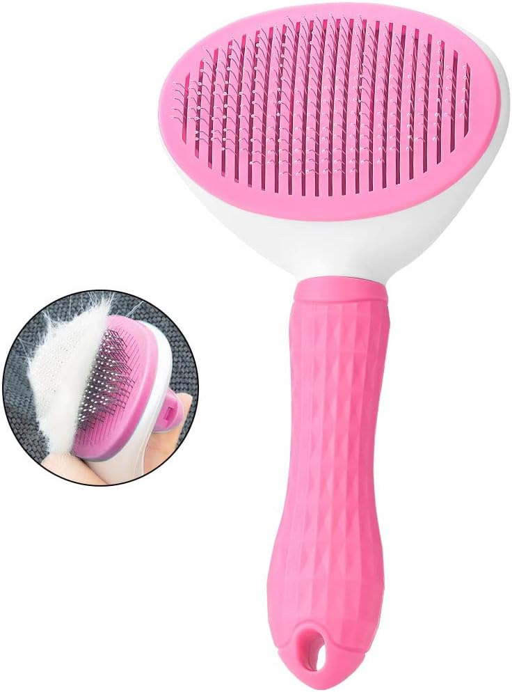 Feeko Dog Brush Pet Grooming Brush Slicker Dog Comb Self Cleaning Brush Comb for Dogs Cats Puppy Pet Accessories, Hair Shedding Brush for Dogs Pet Care Comb (Pink)