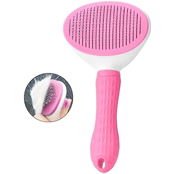 Feeko Dog Brush Pet Grooming Brush Slicker Dog Comb Self Cleaning Brush Comb for Dogs Cats Puppy Pet Accessories, Hair Shedding Brush for Dogs Pet Care Comb (Pink)