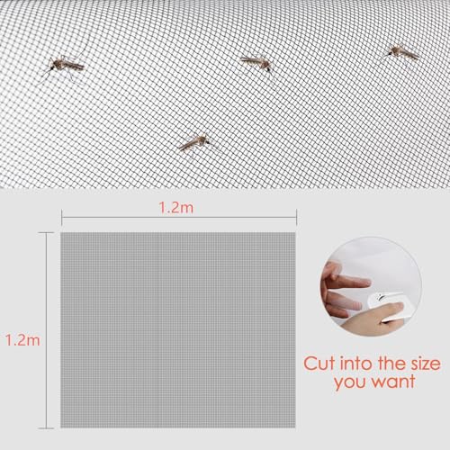 MYCARBON 1 Stück Fliegengitter Fenster 120x120cm, zuschneidbar, ohne Bohren, Insektenschutz für Fenster, Schwarz