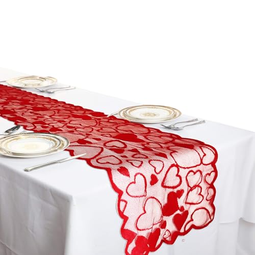 Nappe de Table Love,Dentelle Rouge Cœur Décorations Dîner Saint-Valentin - Chemin De Table...