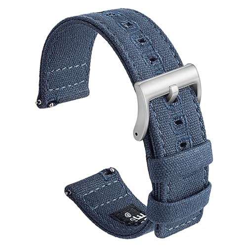 SEURE Canvas Quick Release Watch Band,Cotton Fabric Watch Straps 18mm 19mm 20mm 21mm 22mm 24mm for Men and Women(22,Navy blue-silver)