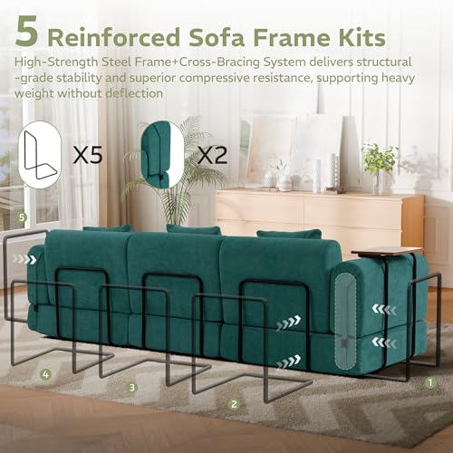 Image of 100 inch Convertible Sofa Bed, 5-in-1 Modular Sectional Cloud Couch with Fixed-Shape Frame & Storage Pocket, No Assembly Required Boneless Sleeper Sofa for Living Room, Chenille Green