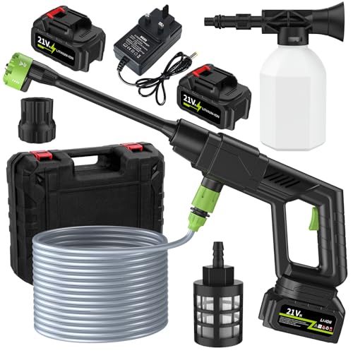 Nettoyeur Haute Pression sans Fil, Nettoyeur Haute Pression Portable avec 6 Buses en 1, Kit de Alimenté par Batterie, Portatif sans Fil pour La Maison