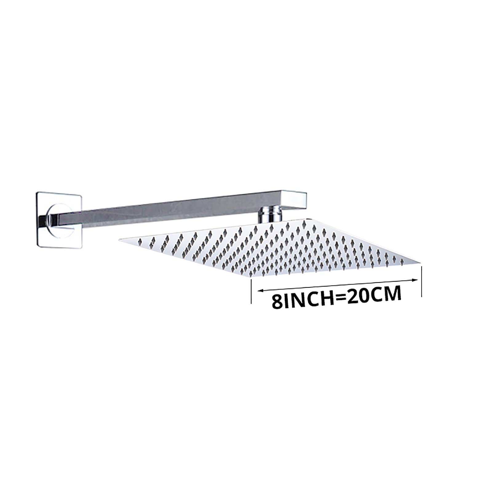 Alcachofa de Ducha Cromado Cabezal de Ducha Lluvia de Alta Presión Acero Inoxidable Alcachofas Fijas para Ducha Cuadrado Rociador Ducha Efecto Lluvia con Brazo de Ducha, G1/2'',8 Inch