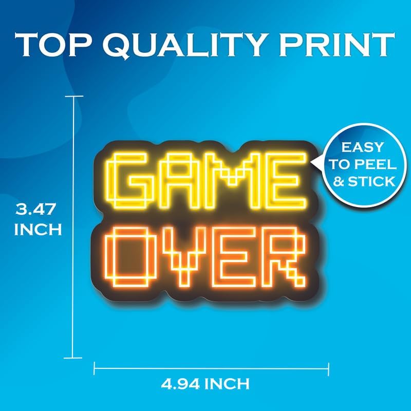 Game Over - Cool Retro Neon Gamer Stickers - Premium Quality Vinyl Bumper Stickers 2-Pack | 5-Inch on Widest Side | Made in USA - FHJ538 image 2
