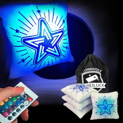 AIWEILUCK LED Cornhole Bags - 5 Dynamic Modes with Remote Control, Cornhole Bags That Light Up Your Game, Cornhole Accessories for Outdoor Backyard Game,Night Parties