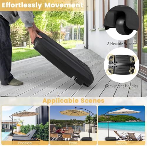 Image of Hukimoyo 10Ft Diameter Large Outdoor Patio Cantilever Offset Umbrella with Base Stand, Waterproof Heavy Duty Garden Parasol Sun Shade Canopy, Side Pole Umbrella for Backyard, Poolside, Deck, Lawn, Terrace, Cafe.