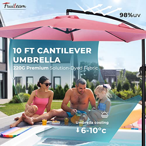 Image of FRUITEAM 10ft Patio Umbrella Fade-resistant Offset Hanging Umbrellas, Large Market Umbrella UV Protection, Outdoor Umbrella with Ventilation for Backyard, Deck, Garden