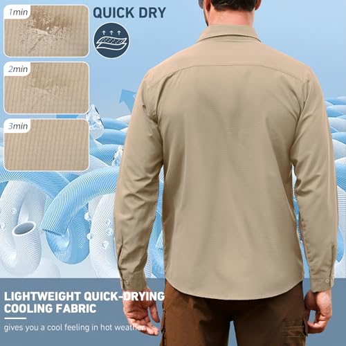 Men's Safari Hiking UPF 50+ UV Long Sleeve Button Work Shirt Lightweight Quick Dry Sun Protection Fishing Shirts2