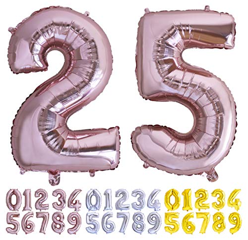 Globo numero 25 o 52 oro rosa. Globos Gigante números 2 5 fiestas cumpleaños decoración fiesta aniversario boda tamaño grande 70 cm con accesorio para inflar aire o helio