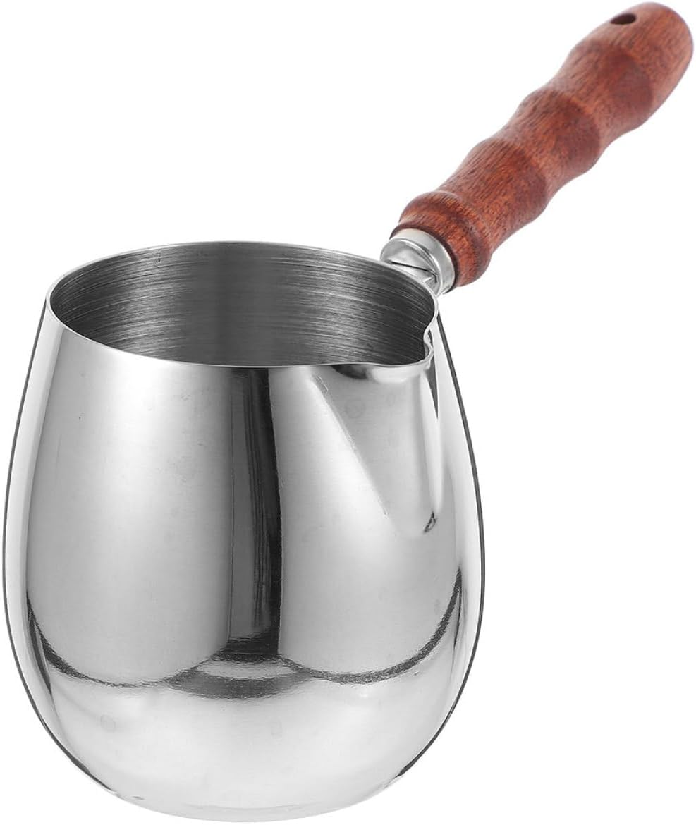 Milk Frothing Pitcher Stainless Steel 600Ml with Wood Handle Egg-Shaped Latte Cup for Espresso Machine Coffee Frother Jug