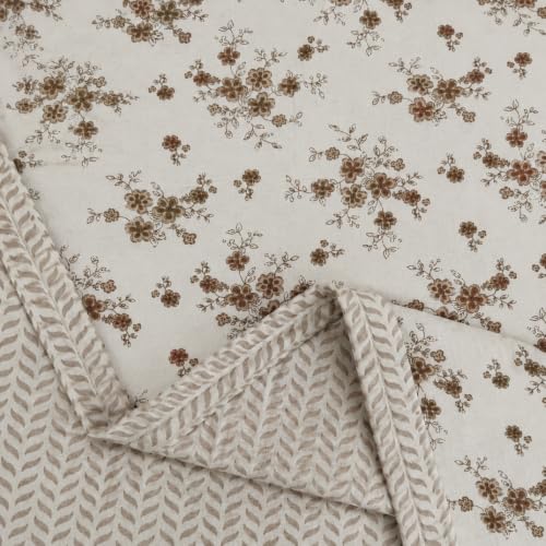 Image of Florida Reversible Cotton Dohar - Single Size (220x160 cm, 90 GSM, Brown Floral Pattern), Soft & Lightweight Blanket for All Seasons, Breathable & Skin‑Friendly Fabric