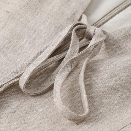 Image of Amazhiyu Womens 100% Linen V Neck Sleeveless Mini Dress | A Line Short Dresses, Plunging Neckline, with Tie, Lined, No Pocket, Vacation Vibe, Summer Outfits