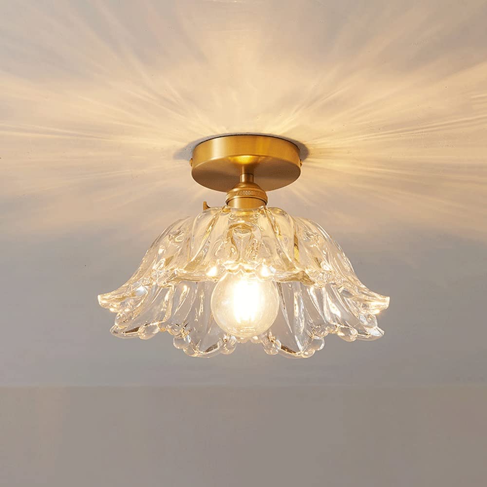 MOCIGERN Nordic Flush Mount Ceiling Light Fixture Japanese Ceiling Light with Glass Shade Droplight with E27 Base for Living Room Bedroom Foyer Hallway (Color : F(width:21cm))