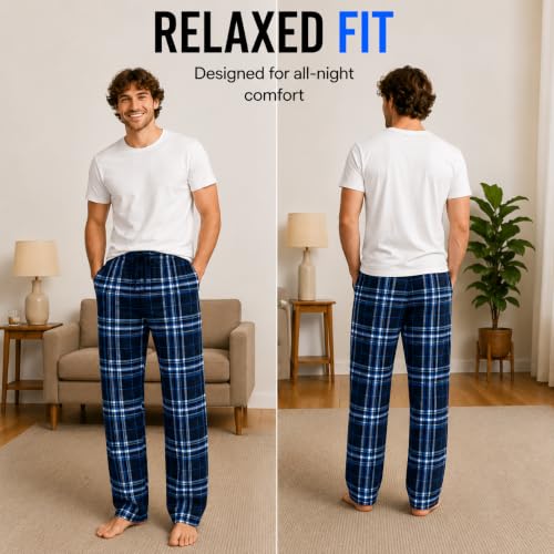 Image of Essential Elements Mens 3 Pack PJ Cotton Flannel Plaid Pajama Lounge Pants | Soft Brushed Warmth With an Elastic Waist, Classic Patterns for Cozy Sleep, Relaxing and Everyday Wear