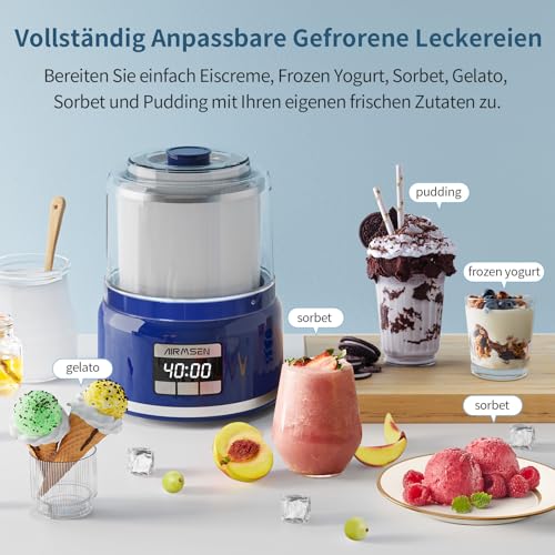 AIRMSEN Eismaschine mit LCD-Display Eismaschine Selbstkühlend für 2 L, 9 Programme, BPA-frei, für selbstgemachtes Eis, Joghurt, Sorbet & Frozen Drinks in nur 20-40 Minuten – Bild 7