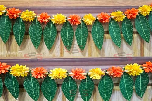 Image of S2S Artificial Marigold & Mango Leaves Simple Door - Window toran /Door hangings /Festive Decorations | 1 Piece | (Yellow and Orange) (Length - 40 Inch)