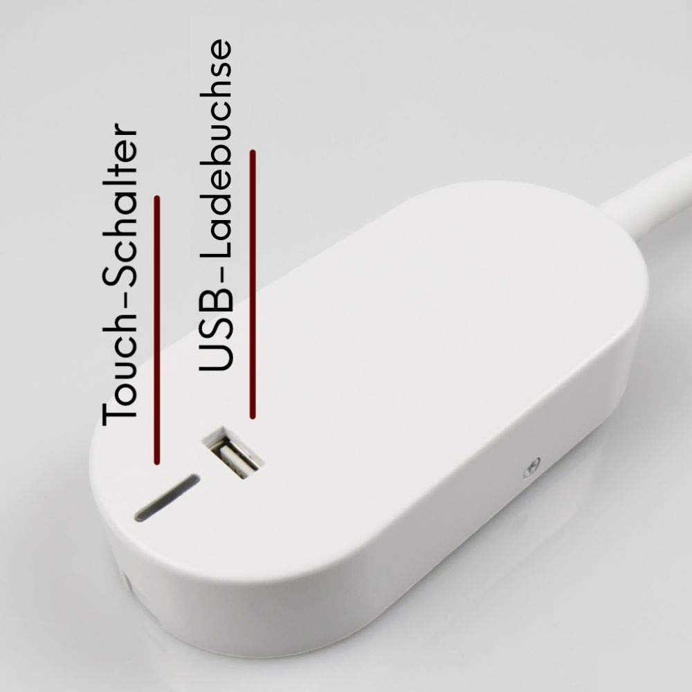 kalb Material für Möbel LED Bettleuchte 'Tulipano II' 4.5W Leseleuchte USB Bettlampe Aufladestation, Farbe:Weiß